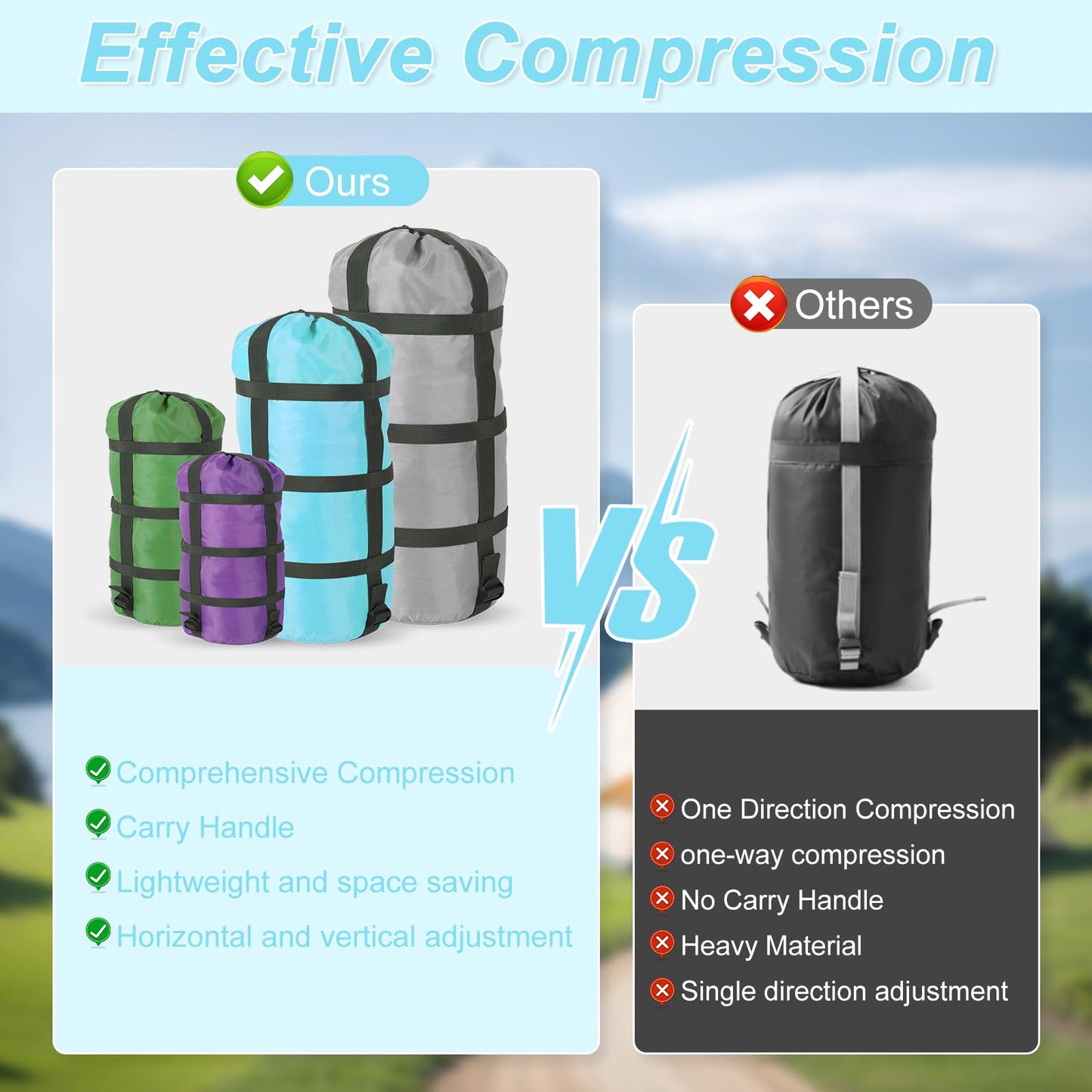 4 Pack Compression Sack for Sleeping Bag Stuff Sack Adjustable Sleeping Bag Compression Stuff Sack 11L + 15L + 30L + 45L Space Saving Gear for Backpacking Hiking Camping Outdoor and Travel Storage(4)