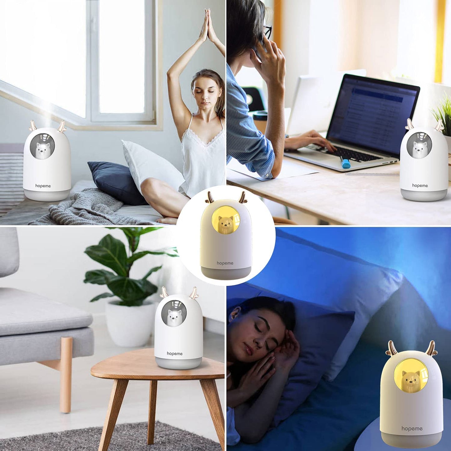 HOPEME Cool Mist USB Humidifier with Adjustable Mist Mode, 300ml Water Tank Lasts Up to 10 Hours, 7 Color LED Lights Changing, Waterless Auto Shut-off for Bedroom, Home, Office (White)…