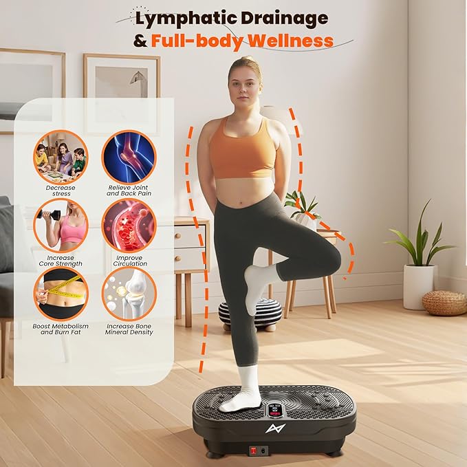 AXV Vibration Plate Fitness Platform Exercise Machine Vibrating Lymphatic Drainage Shaking Full Body Shaker Workout Vibrate Stand Shake Board Sport Gym for Weight Loss Fat Burner for Women Men