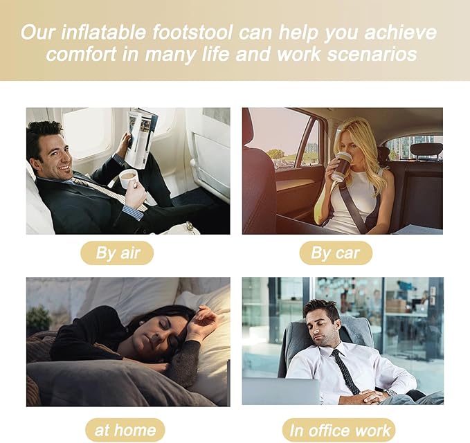Inflatable Foot Rest, Carseat Inflatable Foot Rest Pillow, Airplanes Inflatable Foot Rest Cars, Travel Footrest Pillow for Home Office,Trains (Light tan with Black, 14.5" L×11.8" W×7.9”H)