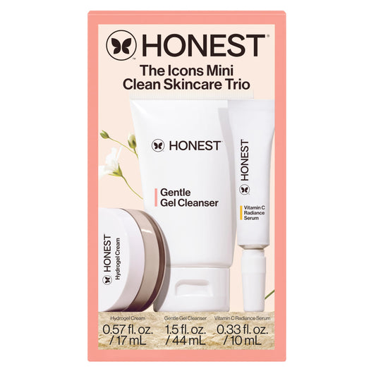 Honest Beauty The Icons Skincare Trio Travel Kit | Mini Hydrogel Cream, Gentle Gel Cleanser, Vitamin C Radiance Serum | Gentle for Sensitive Skin + Vegan