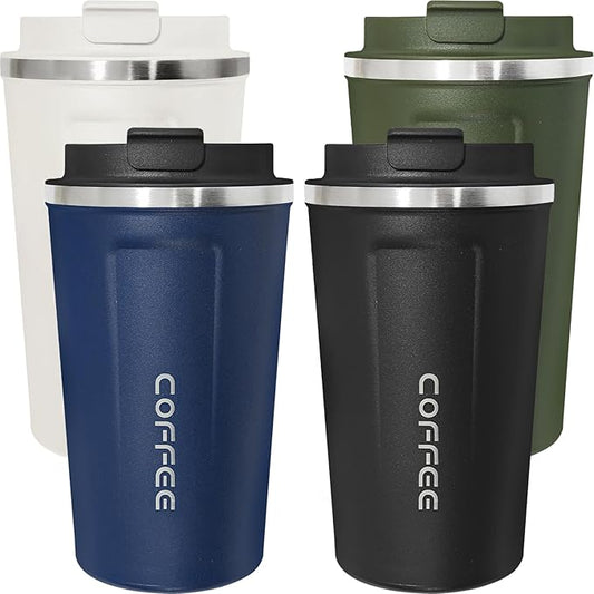 4 Pack Insulated Coffee Tumblers with Lid 17oz Stainless Steel Travel Coffee Mug Reusable Coffee Cup to Keep Cold and Hot Drinks for Car, Daily, Travel and Gifts, Multicolor