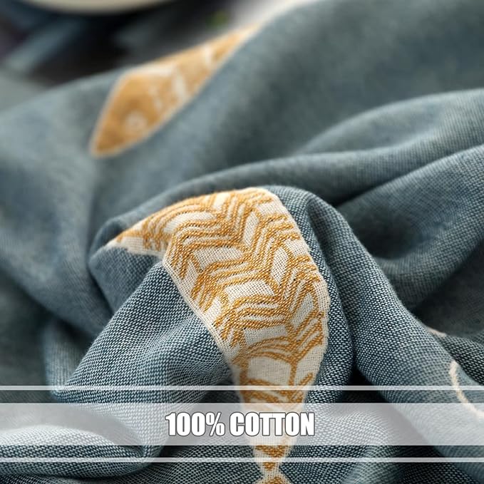 Boho Throw Blanket for Bed 100% Cotton Ultra Soft Rustic Quilt Fall Blanket Fish Printed Farmhouse Decor Bed Blankets,80"×90" All Season Rustic Throw for Sofa Couch Chair