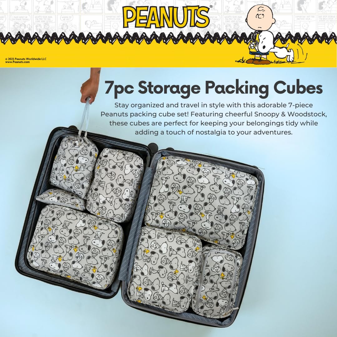 Peanuts Snoopy Beauty 7 Piece Soft Storage Organization Packing Cubes Travel Set (Officially Licensed Product) By Franco Collectibles