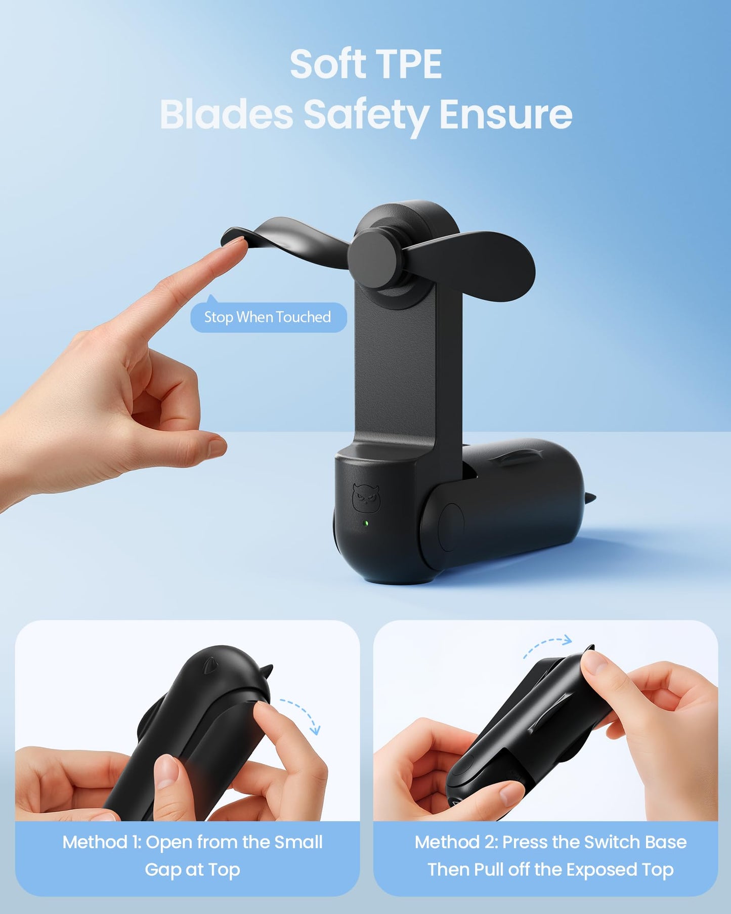 GAIATOP Portable Handheld Fan, 3 IN 1 Mini Foldable Travel Fans [17H Max Cooling Time] with Power Bank, Pocket Design USB Rechargeable for Travel Concert Lash Makeup, Summer Gifts for Women Girl Black