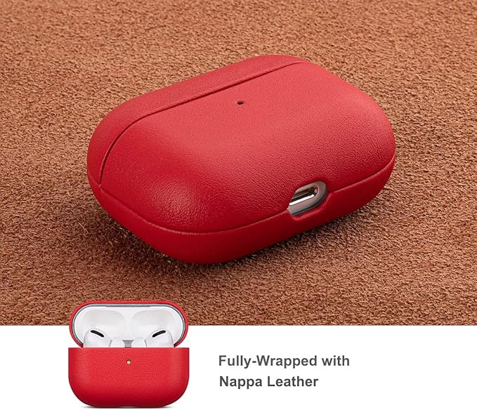 AirPods Pro Full Grain Leather Case, Lopie [Handmade Series] Cowhide AirPods Pro Cover Protective Skin, Shockproof Shell Dust/Dirt Proof Case for AirPod Pro (Not for AirPods Pro 2nd Gen) - Red