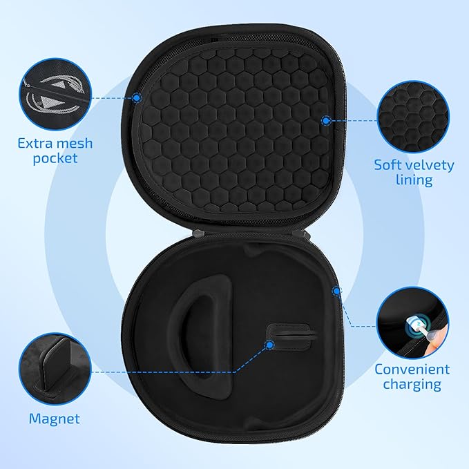 AirPod Max Case with Sleep-Mode Charging Function, Protective Travel Bag for Apple Over-Ear Headphones (Black)