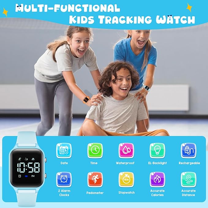 Kids Digital Watches for Boys Girls, Sports Watch with Fitness Tracker, Pedometer, Alarm Clocks, Stopwatch, No App Needed Waterproof Kids Watch, Gift for Teens Student Girls Boys Ages 5-14
