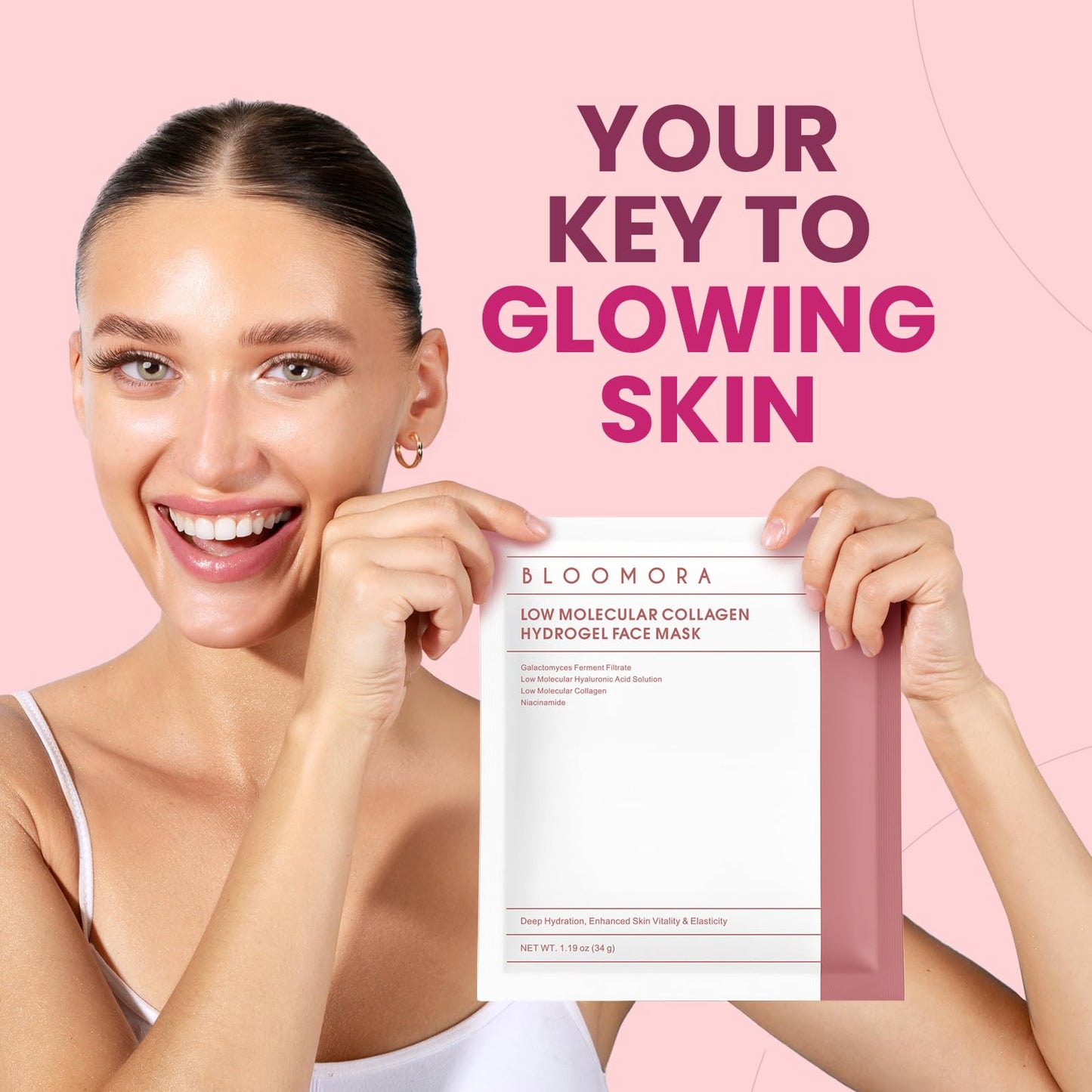 Overnight Collagen Face Mask, Hydrogel & Low Molecular Deep Collagen Mask, Glass Skin Face Mask, Collagen Mask Overnight + Firming & Elasticity, Hydrating Face Masks 34g*4ea, Face Masks Skincare Pack