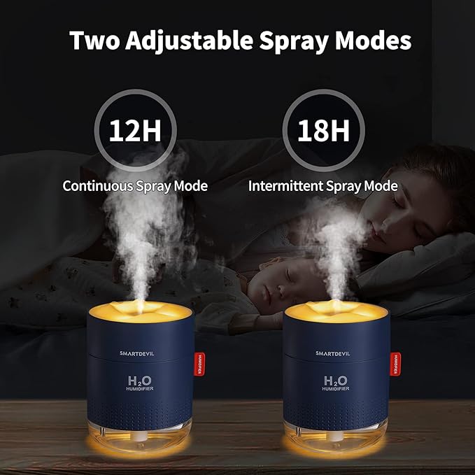 SmartDevil Small Humidifiers, 500ml Desk Humidifiers, Whisper-Quiet Operation, Night Light Function, Two Spray Modes, Auto Shut-Off for Bedroom, Babies Room, Office, Home (Dark Blue)