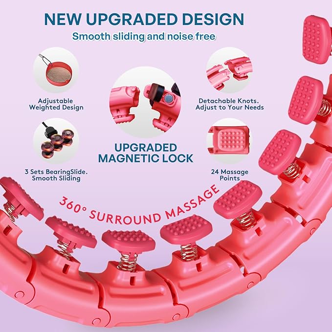 30/12 Knots, Upgraded Magnetic Lock Weighted Hula Hoop for Adults Weight Loss, Infinity Hoop Plus Size, Children Adults Home Outdoors, Fitness Exercise, Abdominal Toner