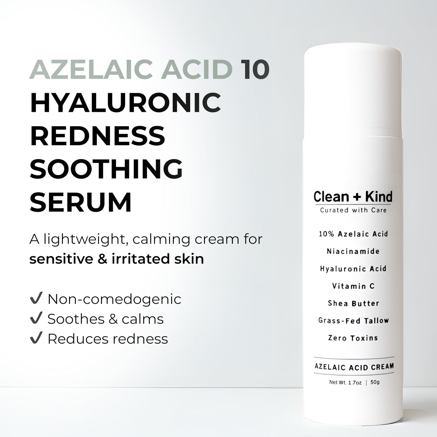 Azelaic Acid 10% Face Cream with Niacinamide, Vitamin C & Hyaluronic Acid – Soothing Korean Skincare for Uneven, Blemish-Prone Skin with Shea Butter & Grass-Fed Tallow