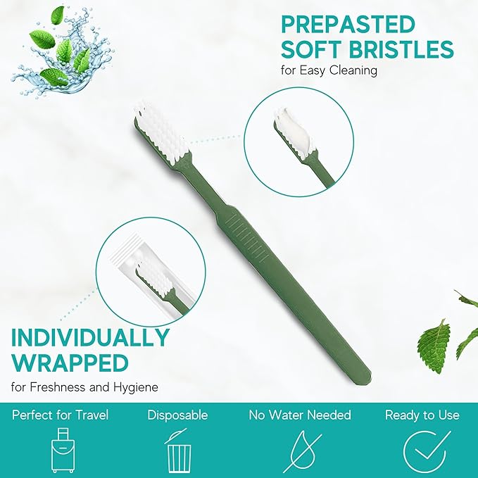 Avistar 40 Prepasted Disposable Toothbrushes Individually Wrapped - Single Use Pre Pasted Disposable Toothbrushes with Toothpaste Built in - Waterless Toothbrush for Travel, Guests, Hotel, & Camping