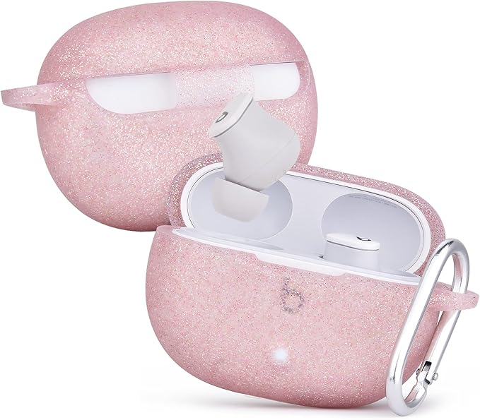AIRSPO Silicone Case Compatible with Beats Studio Buds Case 2021 Soft Protective Cover for Beats Wireless Earbuds with Keychain (Glittery Rose Gold)