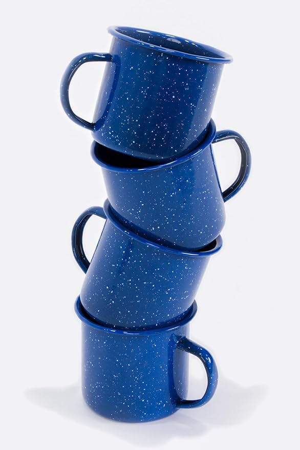 12 oz. Enamel Coffee Mug for Camping/Hiking, Durable Enamel Dishware, by Caddis Sports (12 Oz. (4 Pack))