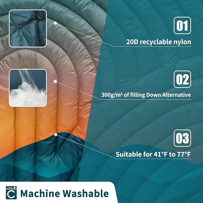 Camping Blanket,Lightweight Down Alternative Puffy Blanket Packable Outdoor Blanket for Camping,Traveling, Stadium, Hiking, Picnics