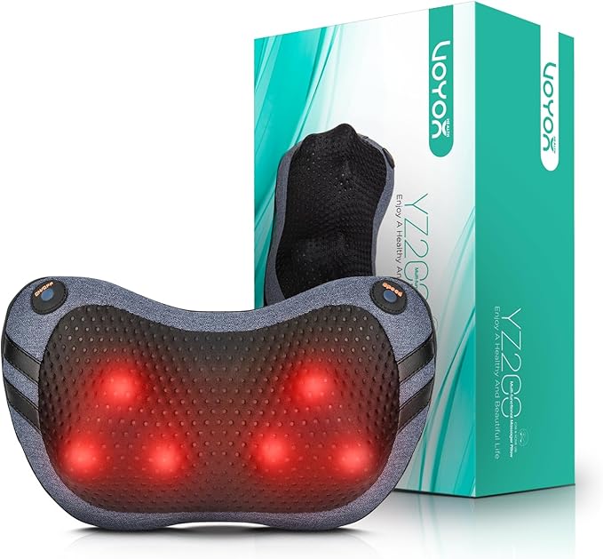 VOYOR-HEALTH Shiatsu Neck and Back Massager with Heat - 3D Kneading Deep Tissue Massage Pillow for Lower Back, Shoulder, Calf, Foot, Use at Home, Car, Office (Pale Blue)