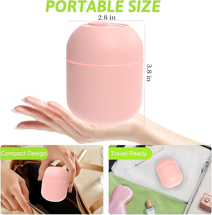 220ml Mini Essential Oil Diffuser for Desk, Small Humidifiers for Bedroom Aromatherapy Diffusers for Home Fragrance Aroma Diffuser with Night Light & Auto-Off Pink