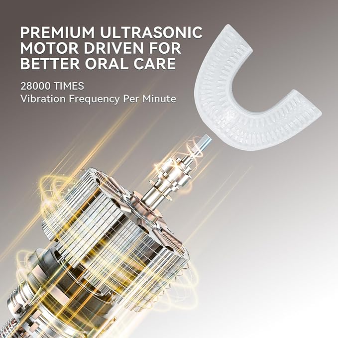 Adult u-Shaped Electric Toothbrush, 360 ° Cleaning, ultrasonic Toothbrush for Cleaning Teeth, Wireless Rechargeable Automatic Toothbrush Set (Milky White)