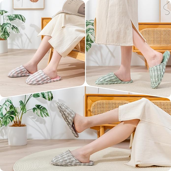 3 Pairs Floral Cotton House Slippers for Women, Open Toe Indoor Slippers Comfortable Washable Portable Foldable Guest Travel Hotel Airplane Spa Slippers