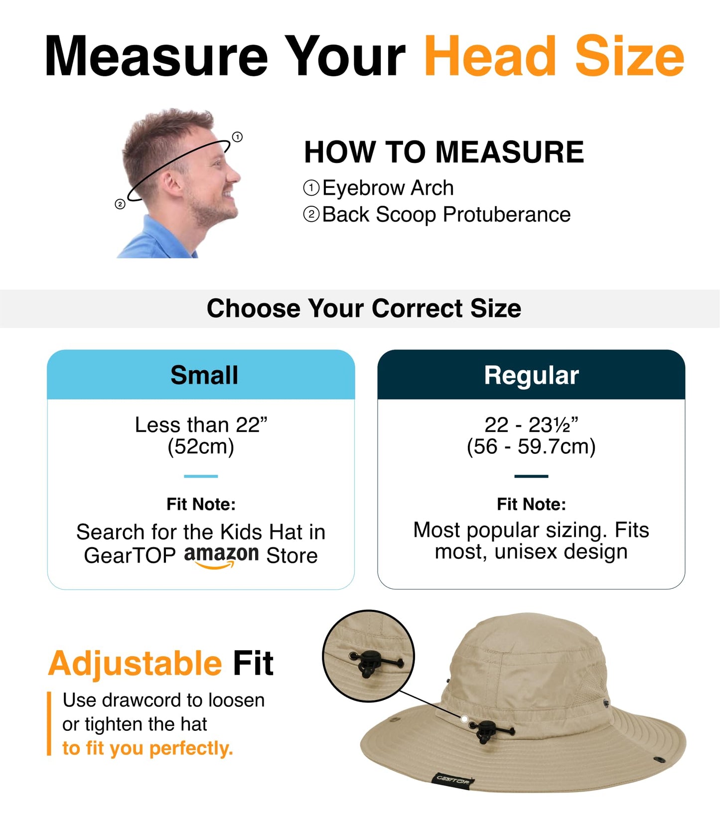 GearTOP Safari Hat for Men Sun Hats for Women UV Protection UPF 50+ Fishing, Gardening, Hiking Hat (22-23 1/2")