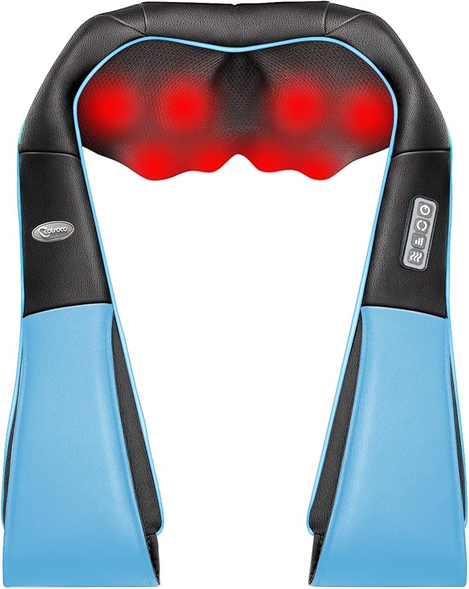 cotsoco Neck Massager, Shiatsu Neck and Back Massager with Heat for Pain Relief, Deep Tissue 3D Kneading Massage Pillow, Relaxation Gifts for Men and Women, Gifts for Dad, Elderly,Wife (Azure)