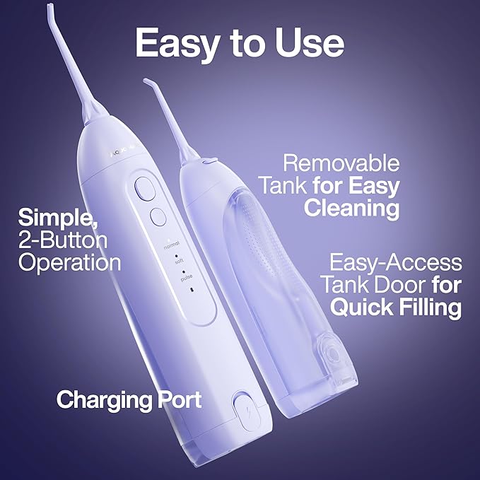 AquaSonic Icon Water Flosser for Teeth – Cordless Rechargeable Oral Irrigator – Waterproof, Portable Dental Cleaning with Jet Tip – Braces Home Travel - Lilac