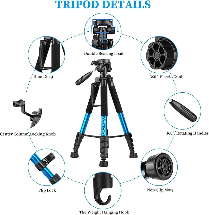 JOILCAN Tripod Camera Tripods, 74" Tripod for Camera Cell Phone Video Recording, Heavy Duty Tall Camera Tripod Stand, Professional Travel DSLR Tripods Compatible with Canon iPhone, Max Load 15 LB