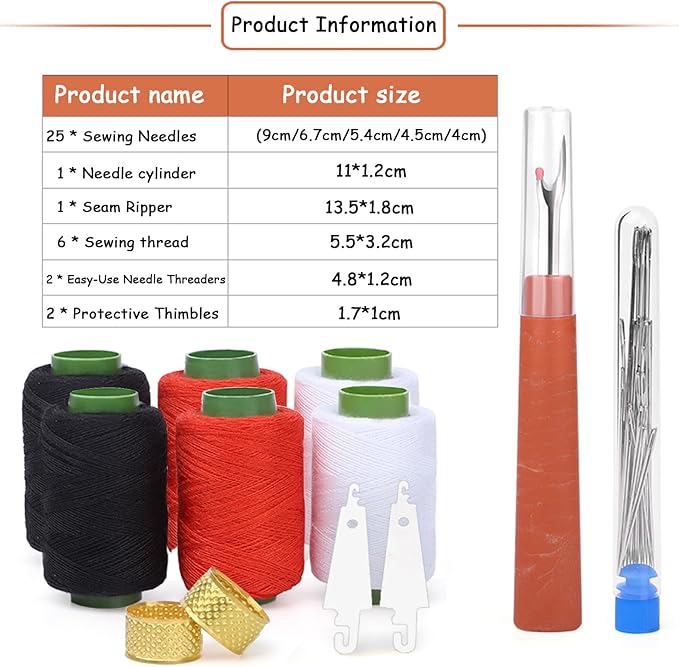 37PCS Sewing Tool Set,Needles Thread Hand Repair Tools,Complete Needle and Thread Kit for Hand Sewing,Portable DIY Sewing Tool Set for Beginners and Professional Crafters