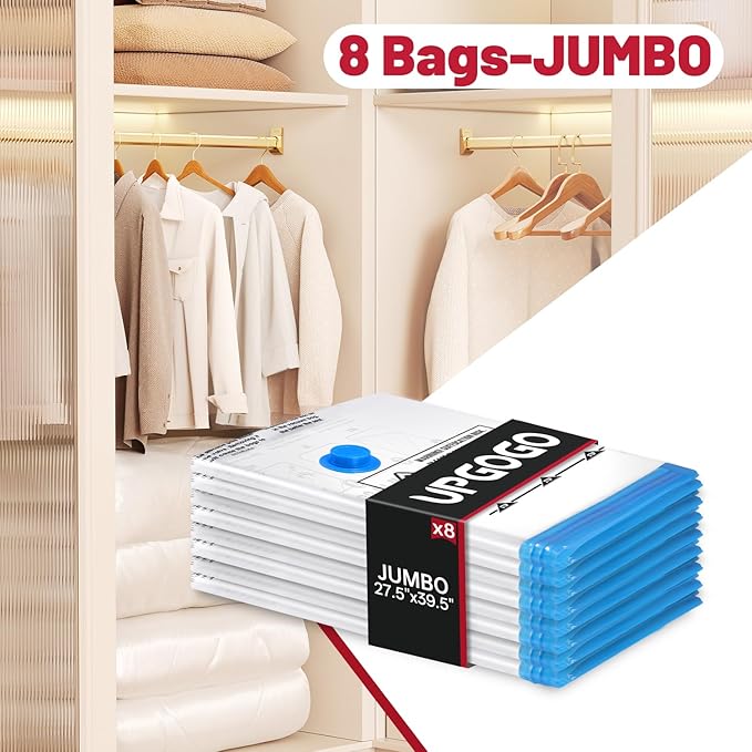 8 Pack Jumbo Vacuum Storage Bags,Vacuum Seal Bags for Clothing,Space Saver Bags,Comforters, Blankets, Bedding