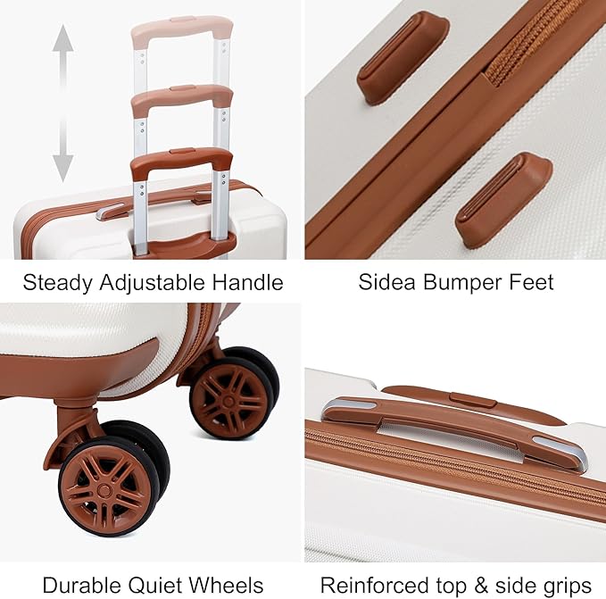 Kono 20'' Carry on Luggage Lightweight with Spinner Wheel TSA Lock Hardside Luggage Small Carry on Suitcase Cream White