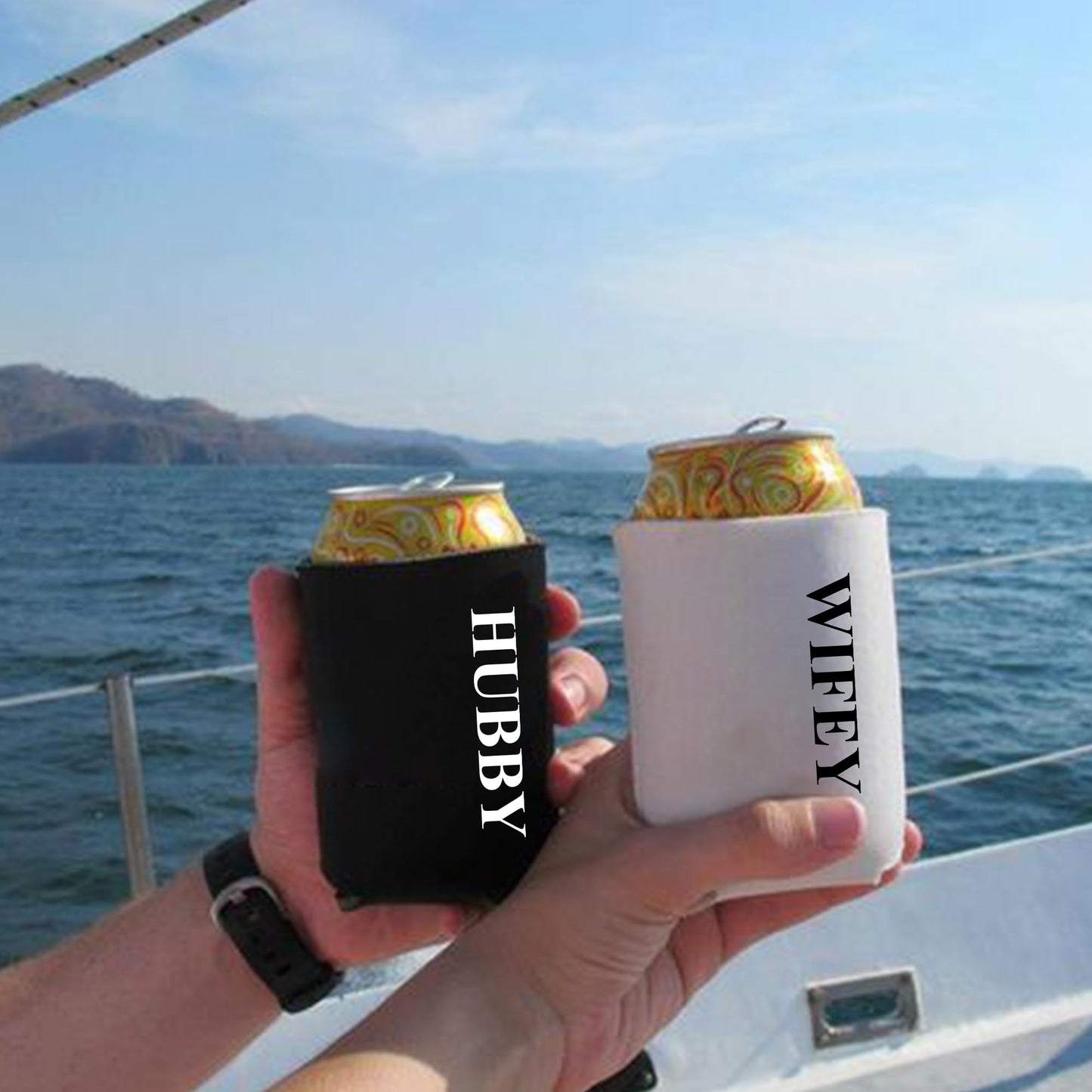 GroomBrideGifts Honeymoon Essentials Gifts - Hubby and Wifye Novelty Can Cooler|Wedding Engagement Gifts for Couples