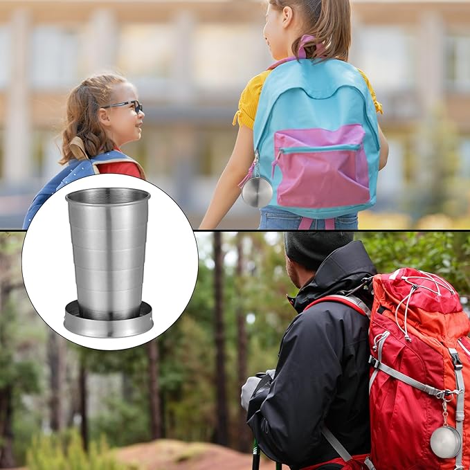 10 Pieces Collapsible Shot Glasses Stainless Steel Collapsible Cup Reusable Portable Travel Folding Cup with Lid and Keychain for Camping Hiking Cycling(5 oz)