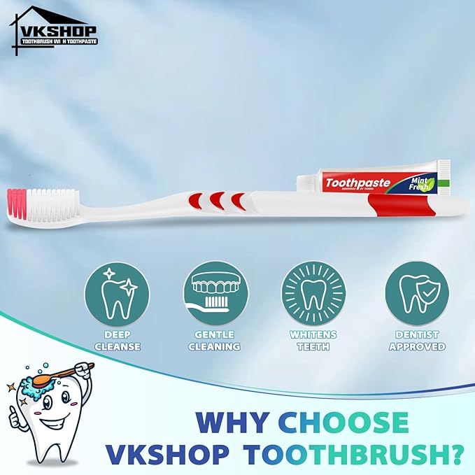 100 Pack Disposable Toothbrush with Toothpaste Set, Individually Wrapped Travel Toothbrushes for Adults & Kids, Portable Soft Bristle Kit for Camping, Hotel, Emergency Use (White, 5g)