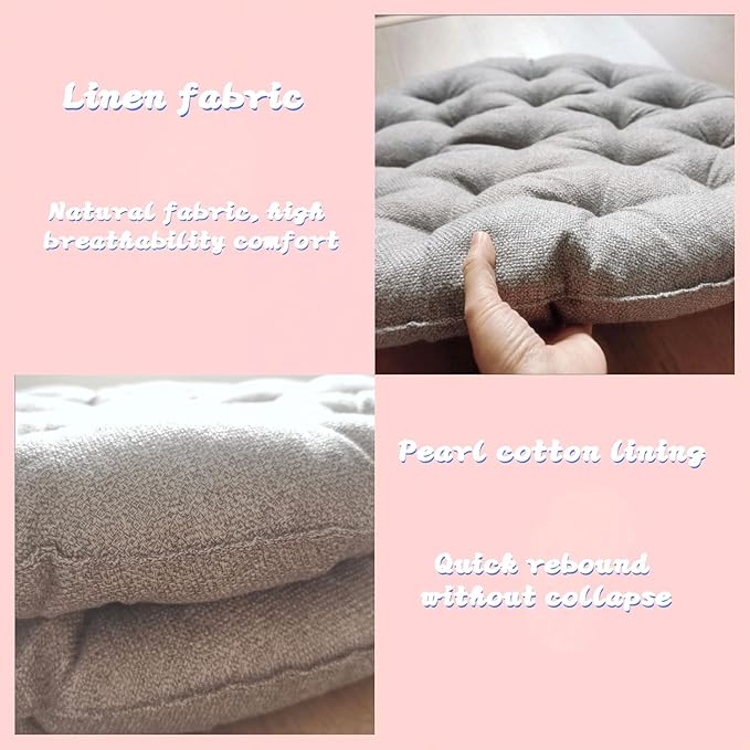 Large Linen Floor Cushions,Round Futon Pillows Japanese Style Tufted Floor Pillows Meditation Cushions for Seating On Pad for Yoga Sofa Balcony(Size:65x65cm(26x26inch),Color:Light Gray)