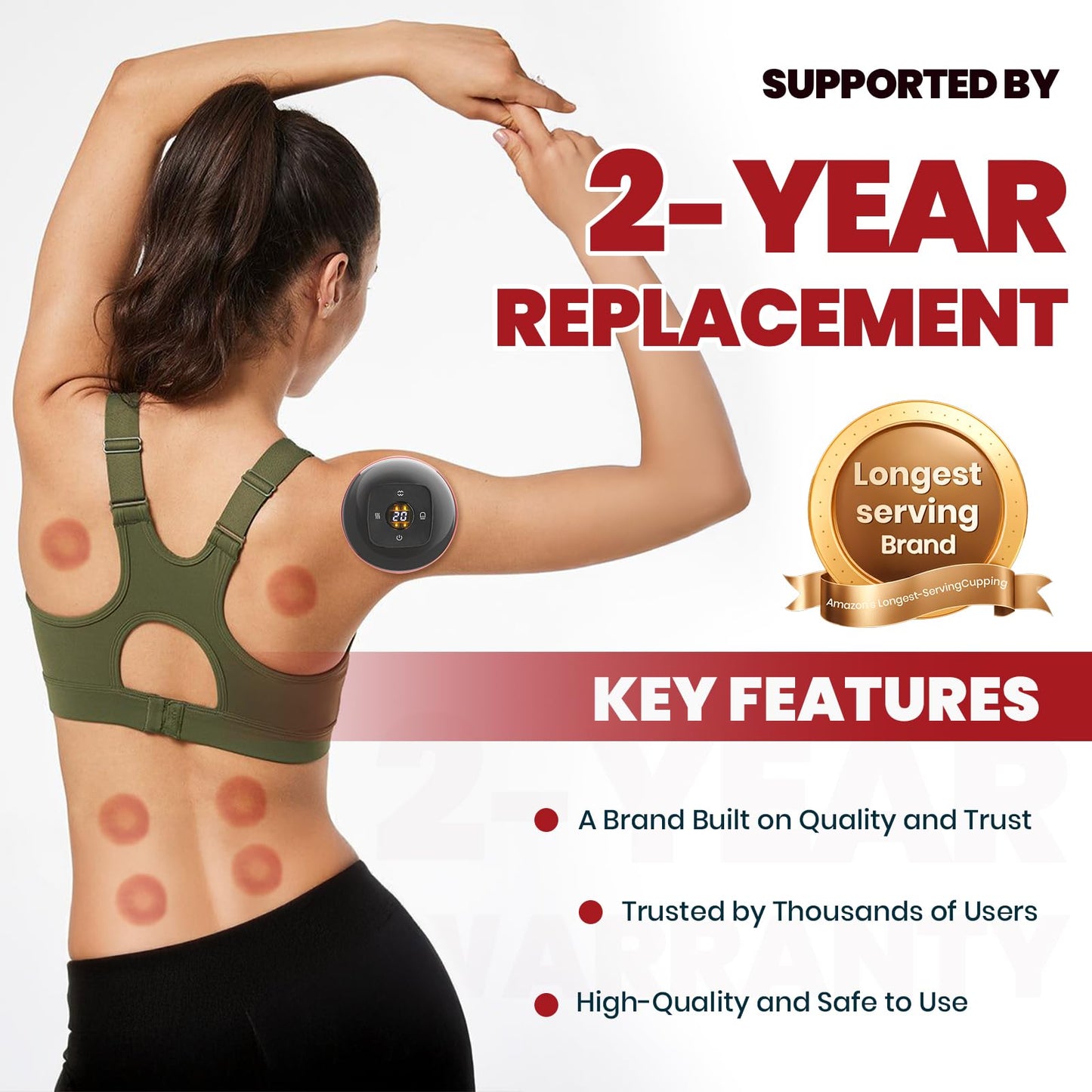 Becommend 5-in-1 Smart Dynamic Cupping Therapy Set with 20-Level Heat & Suction, Cupping Kit for Massage Therapy, Electric Cupping Device with Red Light for Back Pain, Knots, Soreness Relief (Red)