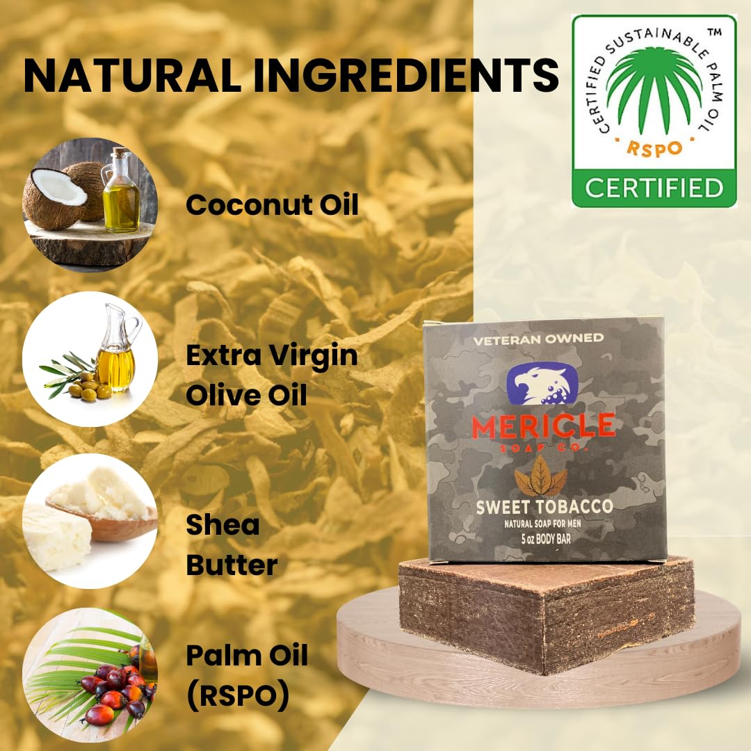 Mericle Soap Co. Sweet Tobacco Natural 5oz Body Bar | Veteran Owned | Traditional Cold Process Technology | Natural Ingredients | No Harsh Chemicals | Exfoliating | Made in the USA