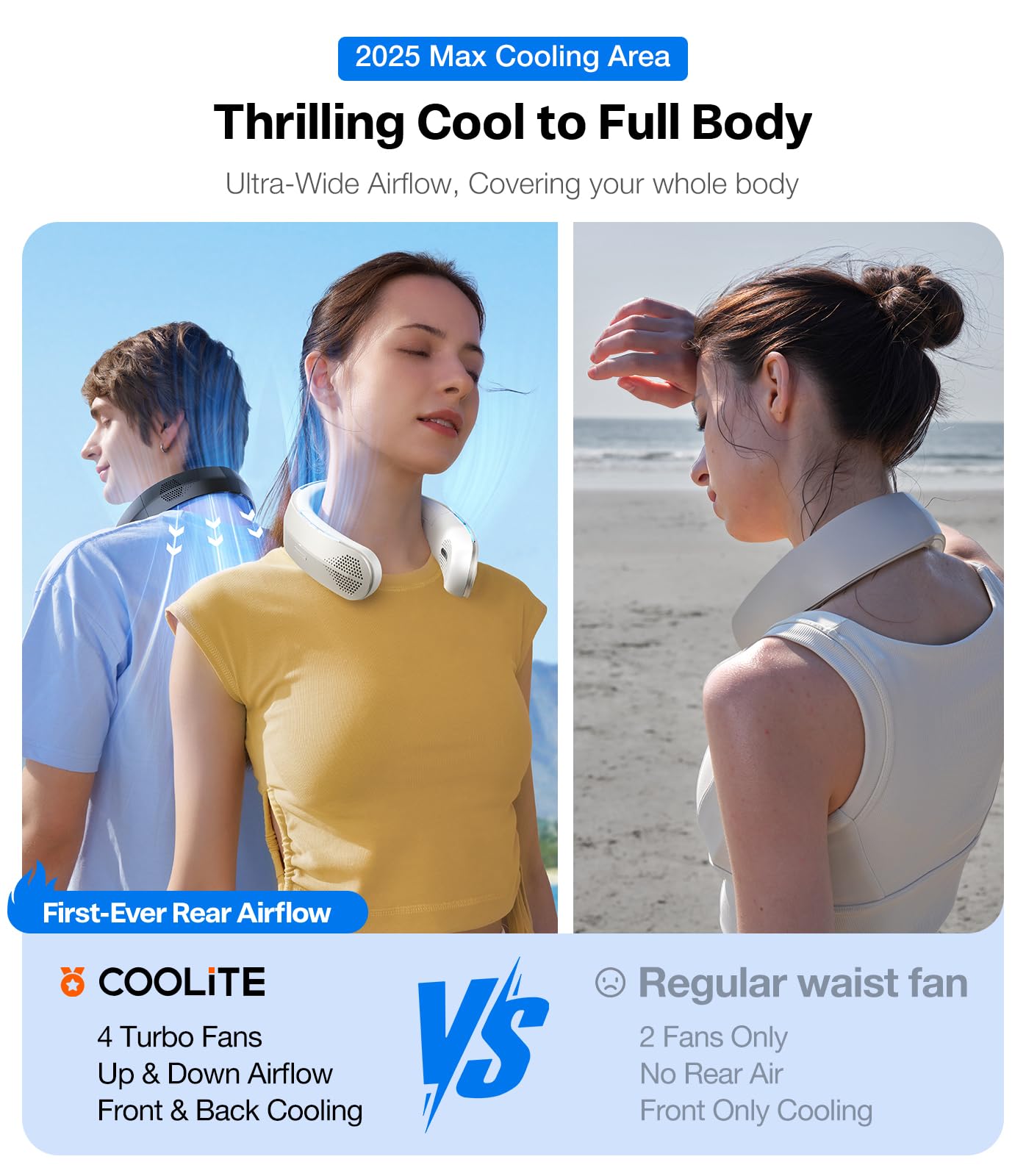 TORRAS COOLiTE Neck Fan, Industry’s Strongest Wind Power, Portable Neck Fan with 14H Battery, 360° Cooling Neck Fan, Lightweight & Foldable Neck Fans for Outdoor, Travel, Gifts for Dad, Women, Black