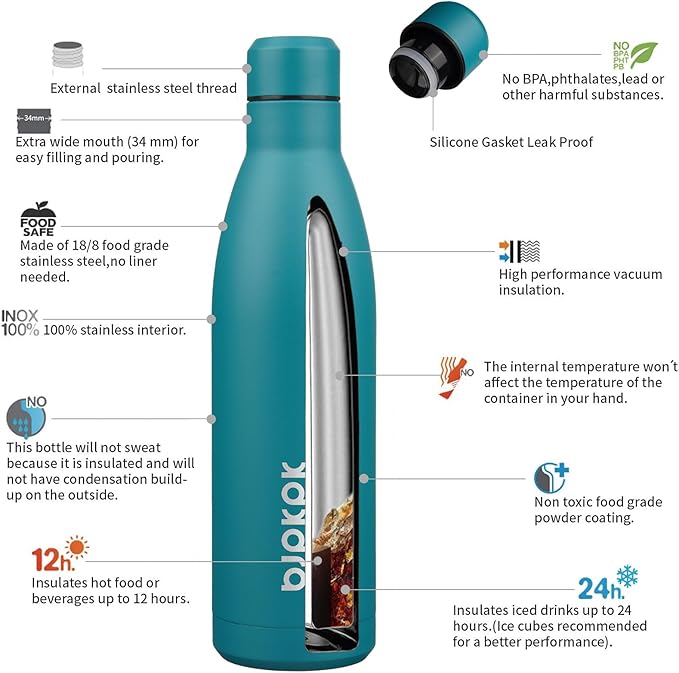 BJPKPK 25oz Insulated Water Bottle Double Wall Vacuum Insulated Stainless Steel Water Bottles for Spots Keep Cold and Hot,Lake Blue