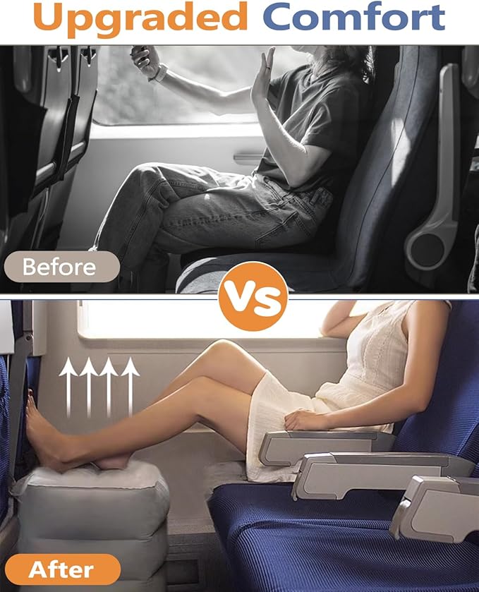 YSJILIDE Inflatable Travel Foot Rest Pillow, Travel foorest Pillow for Kids/Adults, Adjustable 3 Layers Height Leg Rest Pillow, Great for Living Room, Train, car (1 Pack)