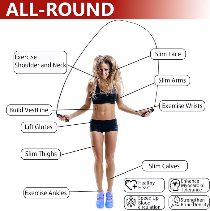 Adjustable Weighted Jump Rope, 9ft Long Tangle-Free Rapid Speed Jumprope for Exercise Calisthenics Fitness Jumping Skipping Double Dutch Boxing Crossfit, Workout Stuff for Women Men Kids Adult