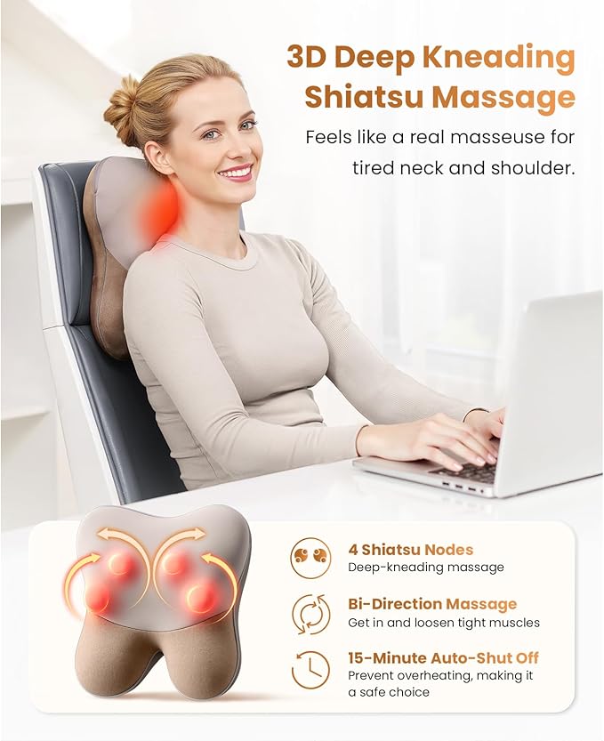 BOB AND BRAD Back Massager with Heat FSA Eligible, EZBack Corded Neck Massager for Pain Relief Deep Tissue, Shiatsu Back Shoulder and Neck Massage Pillow, Full Body Use, Ideal Gifts for Women Men