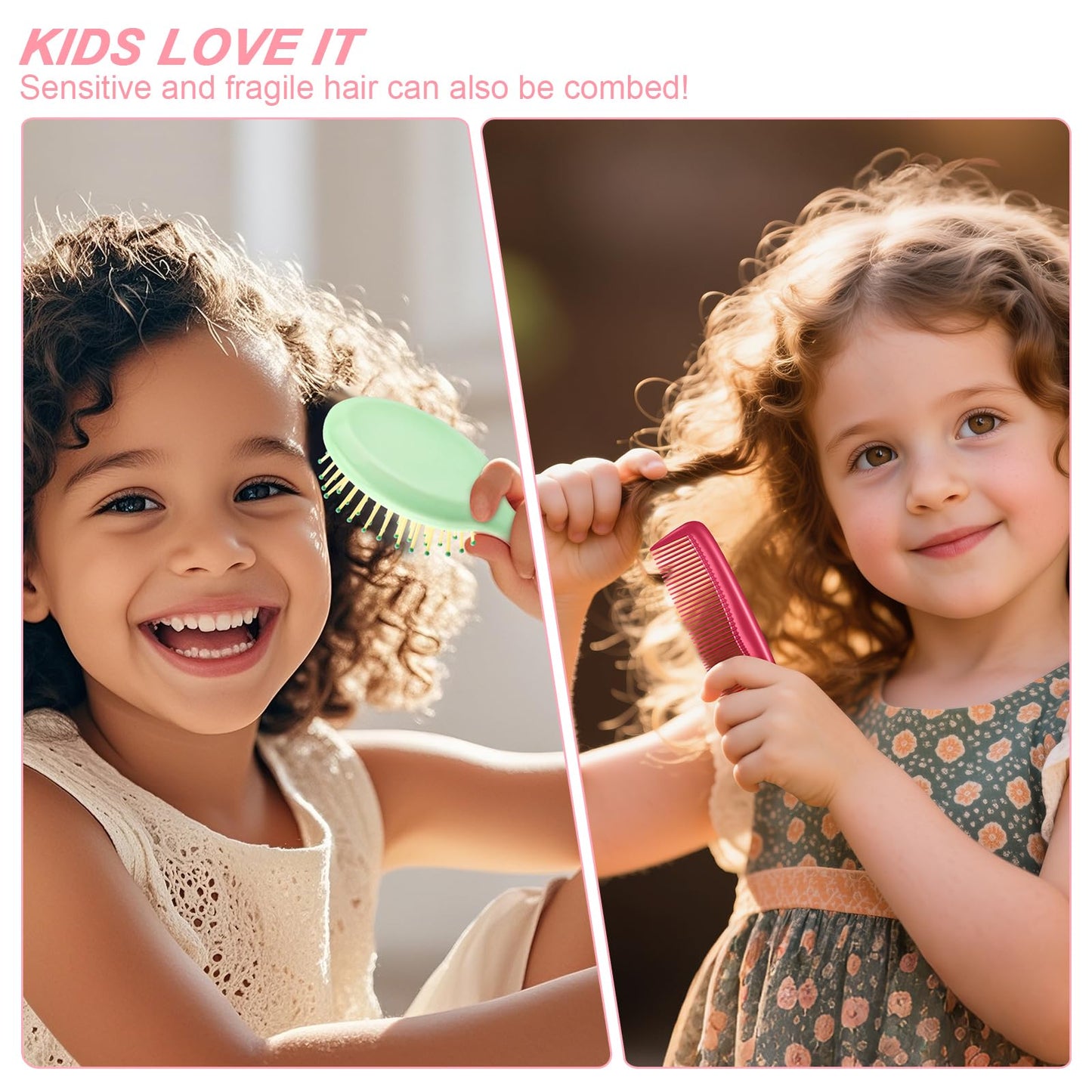 HOFASON 14 Pieces Bulk Mini Wet Hair Brush & Mini Combs Set for Kids Girls Women, Bridesmaid Gifts, Spa Party Supplies, Summer Stuff, 7 Travel Small Brush for Hair 7 Fine Wide Hair Combs for Boy Men