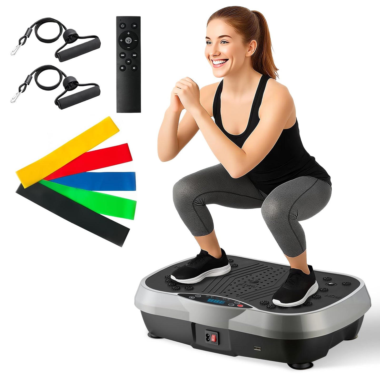 ALSO GO Vibration Plate Exercise Machine, 3 Workout Modes & 120 Level Vibration Platform for Weight Loss/Lymphatic Drainage, 400lbs Capacity Vibration Board with Resistance Bands for Full Body Workout