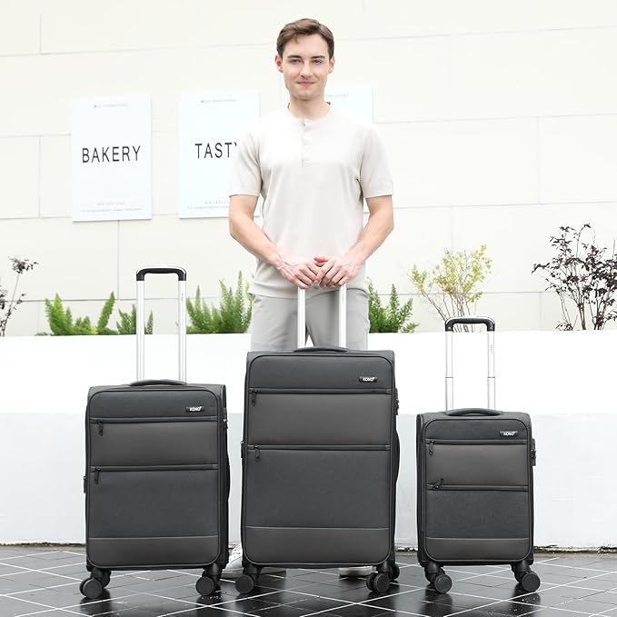 Kono 28 Inch Softside Expandable Checked Luggage with 8 Spinner Wheels TSA Lock Softshell Lightweight Business Travel Suitcase for Men and Women, Black