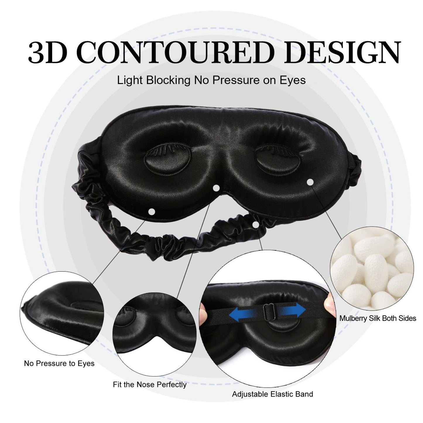 ZIMASILK Adjustable 22 Momme 100% Pure Mulberry Silk Sleep Mask, 3D Contoured Cup Eye Mask for Sleeping, Super Soft Breathable Blindfold, Perfect Blocks Light for Sleeping (Black)