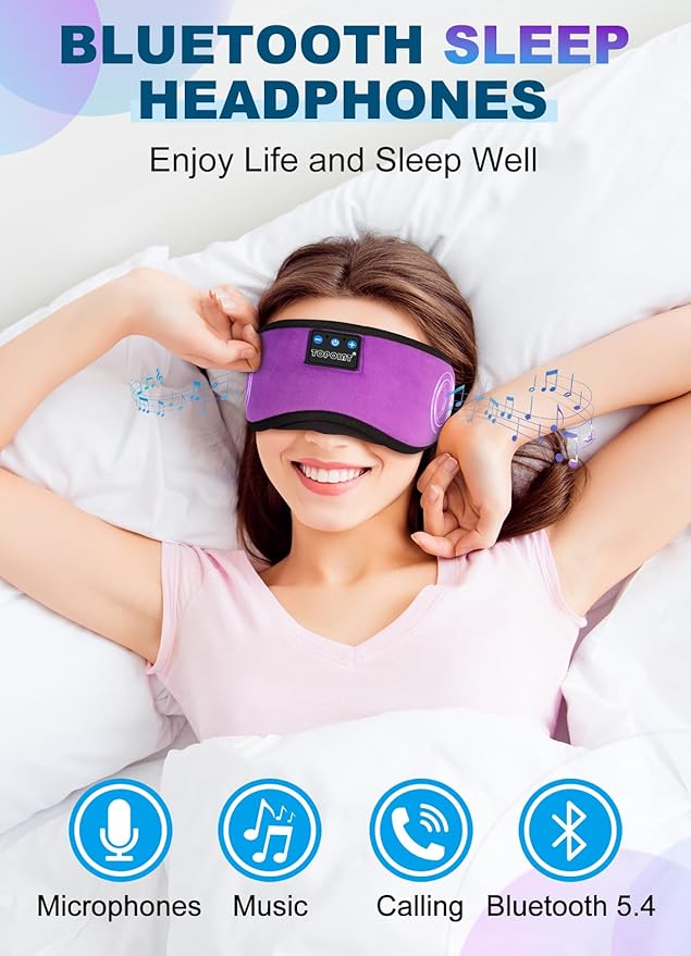 TOPOINT Sleep Mask with Headphones Bluetooth 5.4 Wireless, Sleep Headphone with Microphone Built-in HD Speakers Music, Eye Mask for Sleeping Men Women Travel Meditation Girl Cool Gadgets
