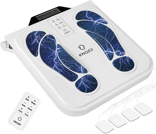 KNQZE EMS Foot Massager for Neuropathy, TENS EMS Foot Nerve Circulation Stimulator for Pain Relief, 10 Modes and 50 Intensities, 4 Body Pads, Relieve Swelling, Cramps, Plantar Fasciitis