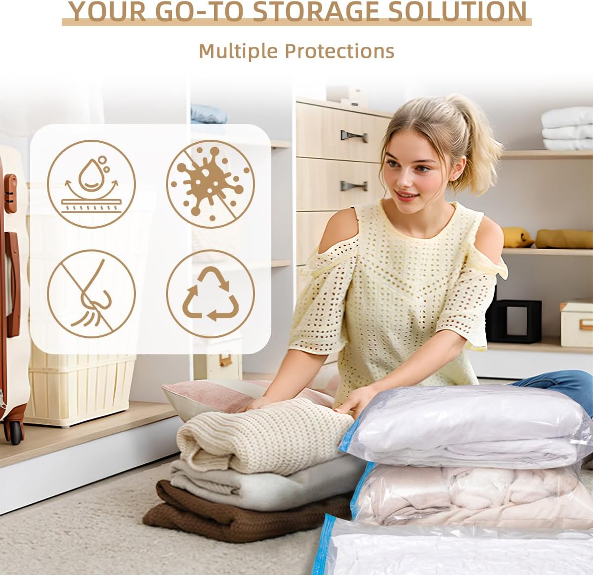 Vacuum Seal Bags with Portable Electric Pump, 12 Pack Vacuum Storage Bags for Clothing Travel, Compression Packing Space Saver Bags for Luggage Suitcase (4 Small & 4 Medium & 4 Large)