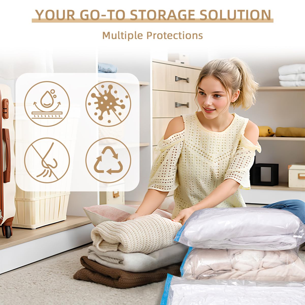 Vacuum Seal Bags with Portable Electric Pump, 12 Pack Vacuum Storage Bags for Clothing Travel, Compression Packing Space Saver Bags for Luggage Suitcase (4 Small & 4 Medium & 4 Large)